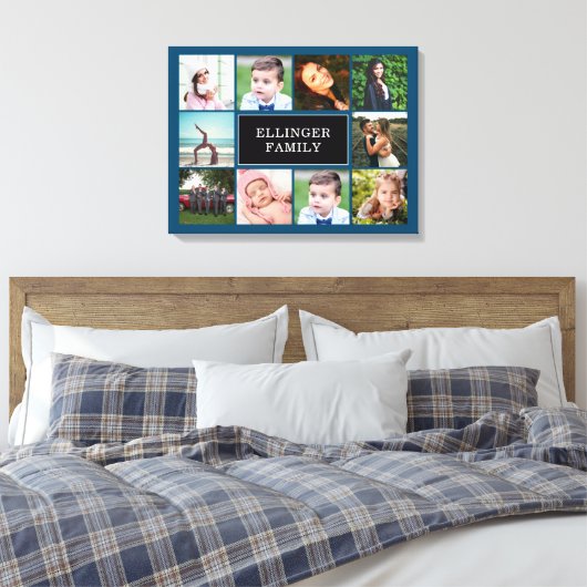 Familiefoto Collage Blauwgroen Blue Custom Canvas  (Insitu (Slaapkamer))