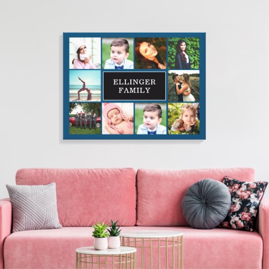 Familiefoto Collage Blauwgroen Blue Custom Canvas  (Insitu (Woonkamer))