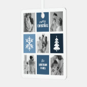 Familiefoto Collage Blue Christmas Metalen Ornament (Voorkant links)