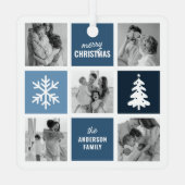 Familiefoto Collage Blue Christmas Metalen Ornament (Achterkant)