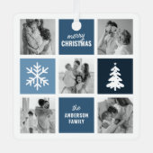 Familiefoto Collage Blue Christmas Metalen Ornament (Voorkant)