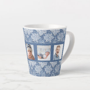Familiefoto collage blue denim lace latte mok