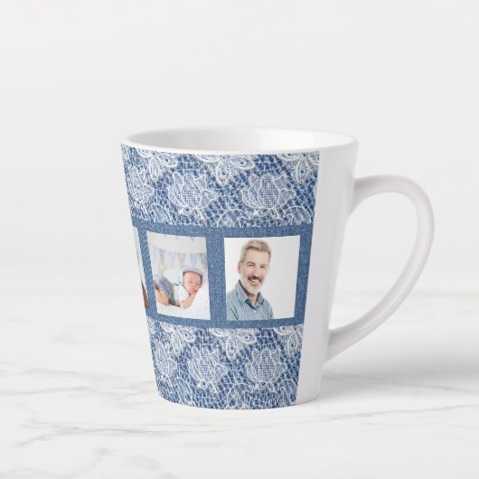 Familiefoto collage blue denim lace latte mok (Rechts)