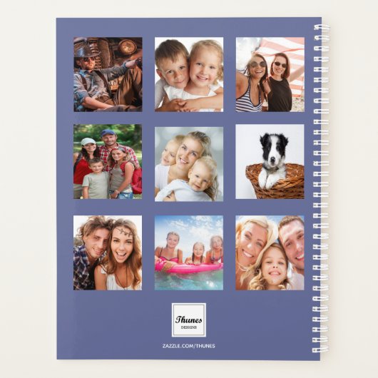 Familiefoto collage blue name script 2023 planner (Achterkant)