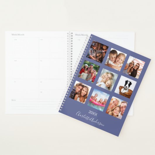 Familiefoto collage blue name script 2023 planner (Display)
