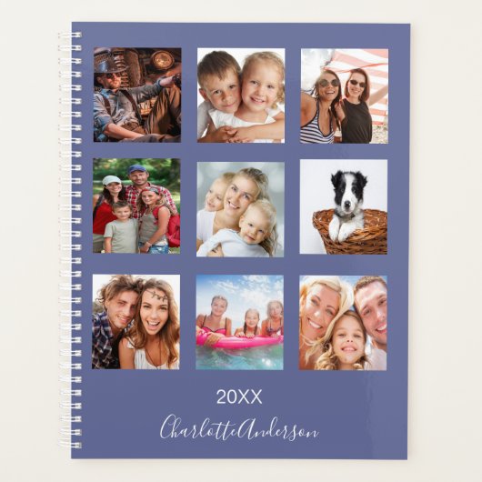 Familiefoto collage blue name script 2023 planner (Voorkant)
