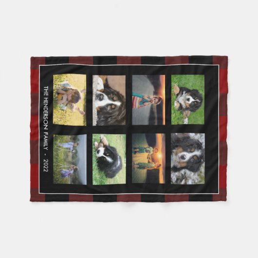 Familiefoto collage buffalo plaid persoonlijk fleece deken (Voorkant (Horizontaal))