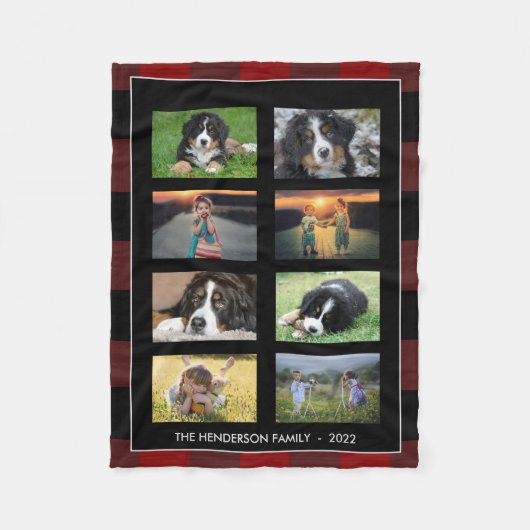 Familiefoto collage buffalo plaid persoonlijk fleece deken (Voorkant)