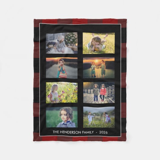 Familiefoto collage buffelplaid persoonlijk fleece deken (Voorkant)