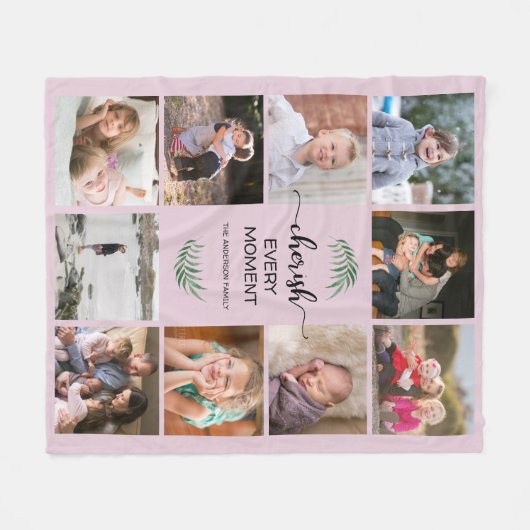 Familiefoto Collage Cherish Elk moment roze Fleece Deken (Voorkant (Horizontaal))
