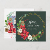 Familiefoto Collage Emerald Green in gouden bloeme Feestdagenkaart (Voorkant / Achterkant)