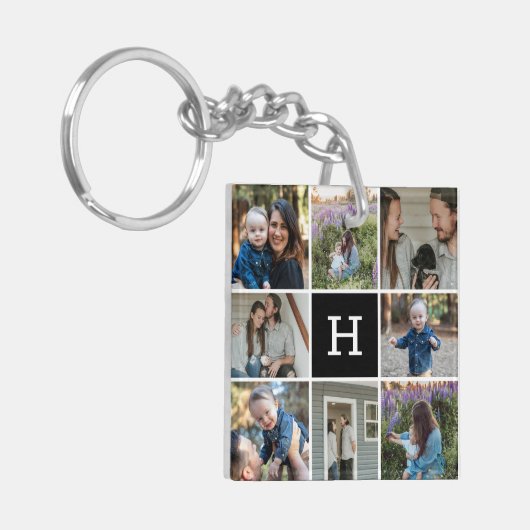 Familiefoto collage en monogram sleutelhanger (Voorkant Links)