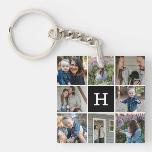Familiefoto collage en monogram sleutelhanger (Voorkant)