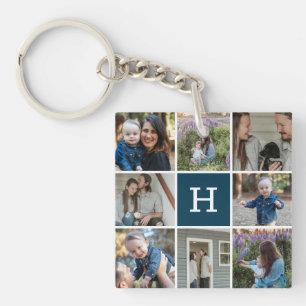 Familiefoto collage en monogram sleutelhanger
