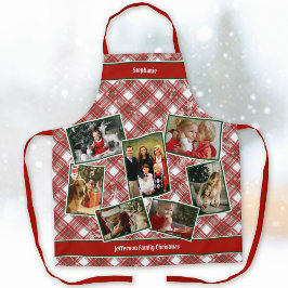 Familiefoto Collage en Naam Kerstmis Plaid Schort