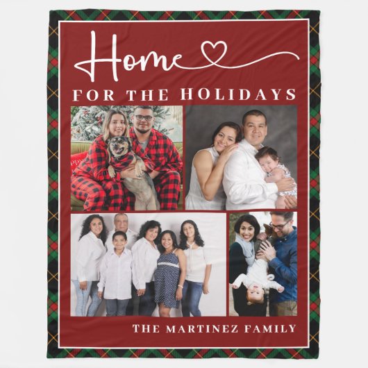 Familiefoto Collage Home voor de Feestdagen Fleece Deken (Voorkant)