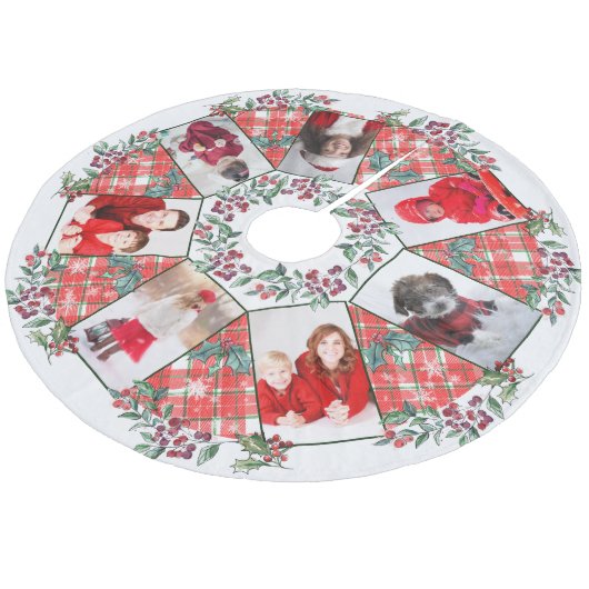 Familiefoto Collage Kerstkrans Wit + Rood Fleece Kerstboom Rok (Gekanteld)