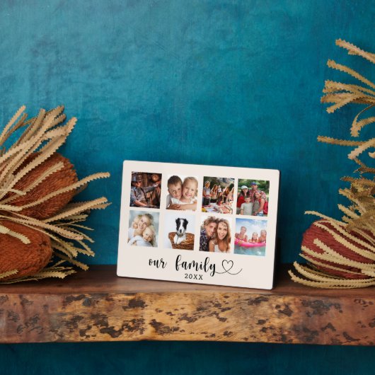 Familiefoto collage liefde hart script beige crème fotoplaat (Zijkant)