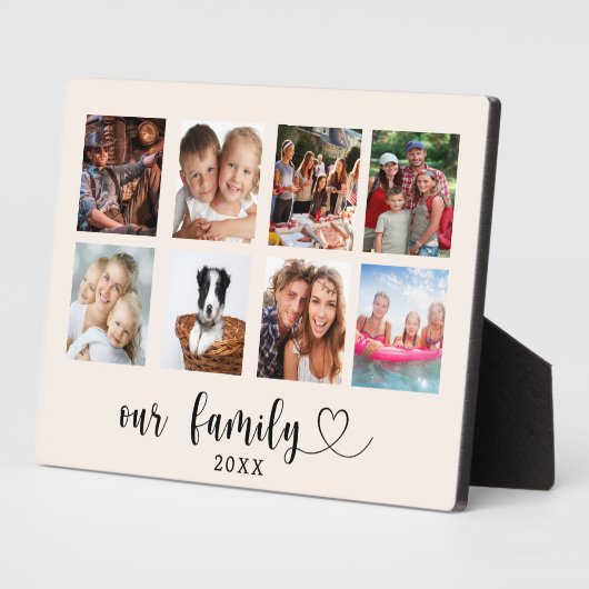 Familiefoto collage liefde hart script beige crème fotoplaat (Zijkant)