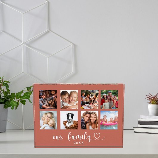 Familiefoto collage liefde hart script terracotta fotoblokken