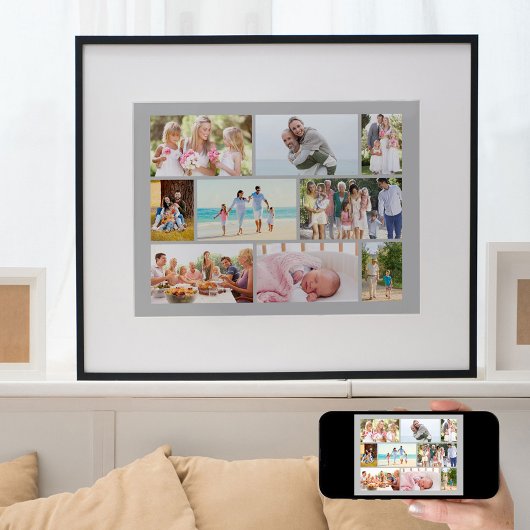 Familiefoto Collage Masonry Style Gray Poster