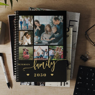 Familiefoto collage modern zwart goud 2025 planner