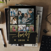Familiefoto collage modern zwart goud 2026 planner