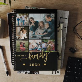 Familiefoto collage modern zwart goud 2026 planner