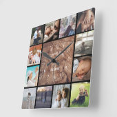Familiefoto collage personaliseert hout vierkante klok (Hoek)