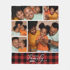 Familiefoto Collage Red Buffalo Plaid Fleece Deken