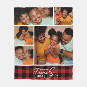 Familiefoto Collage Red Buffalo Plaid Fleece Deken