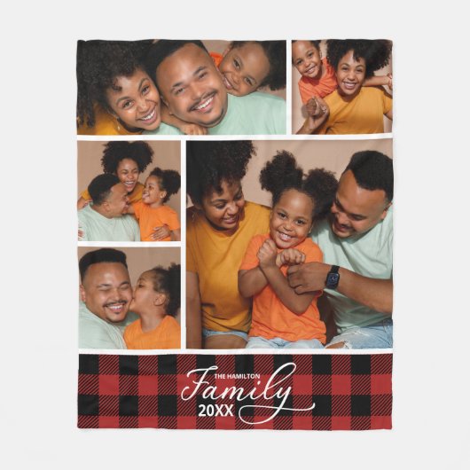 Familiefoto Collage Red Buffalo Plaid Fleece Deken (Voorkant)