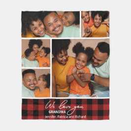 Familiefoto Collage Red Buffalo Plaid Fleece Deken