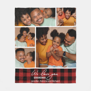 Familiefoto Collage Red Buffalo Plaid Fleece Deken