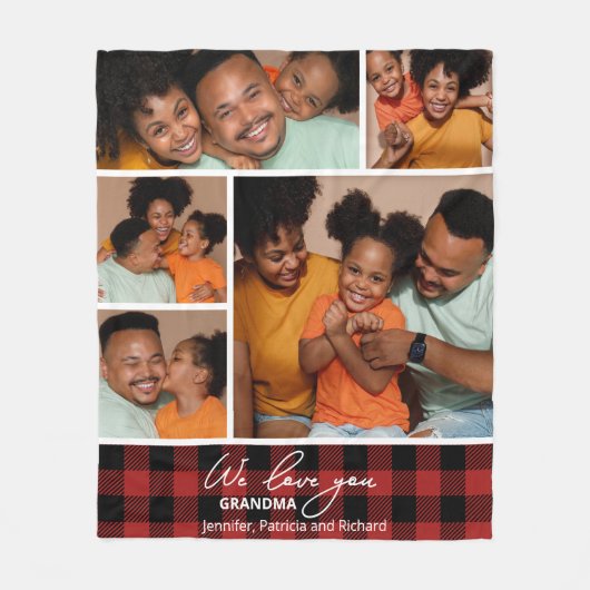 Familiefoto Collage Red Buffalo Plaid Fleece Deken (Voorkant)