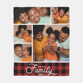 Familiefoto Collage Red Buffalo Plaid Fleece Deken
