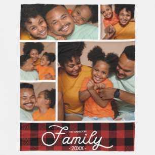 Familiefoto Collage Red Buffalo Plaid Fleece Deken