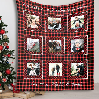 Familiefoto Collage Red Plaid Kerstmis Fleece Deken