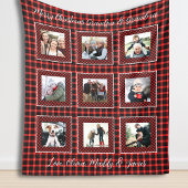 Familiefoto Collage Red Plaid Kerstmis Fleece Deken