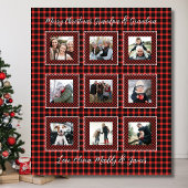 Familiefoto Collage Red Plaid Kerstmis Fleece Deken