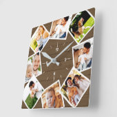 Familiefoto Collage Rustic Farmhouse Brown Vierkante Klok (Hoek)
