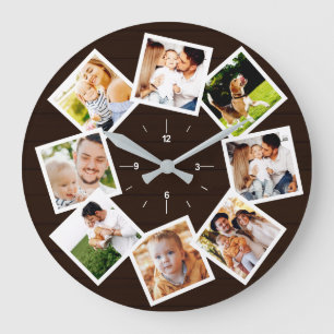 Familiefoto Collage Rustic Farmhouse Dark Brown Grote Klok