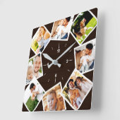 Familiefoto Collage Rustic Farmhouse Dark Brown Vierkante Klok (Hoek)