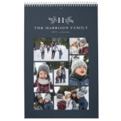 Familiefoto collage rustige monogram marineblauw kalender (Hoes)