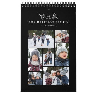 Familiefoto collage rustige monogram zwart & crème kalender