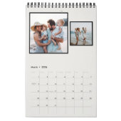 Familiefoto collage rustige monogram zwart & crème kalender (Mar 2026)