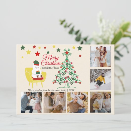 Familiefoto Collage Schattig Schattige Beer Kerst Feestdagenkaart (Staand voorkant)