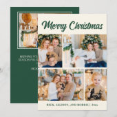 Familiefoto Collage Vrolijk Kerstgroen Feestdagenkaart (Voorkant / Achterkant)