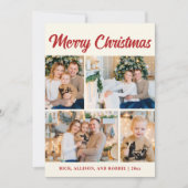 Familiefoto Collage Vrolijk Kerstrood Feestdagenkaart (Voorkant)