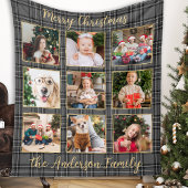 Familiefoto Collage Winter Grey Patchwork Plaid Fleece Deken